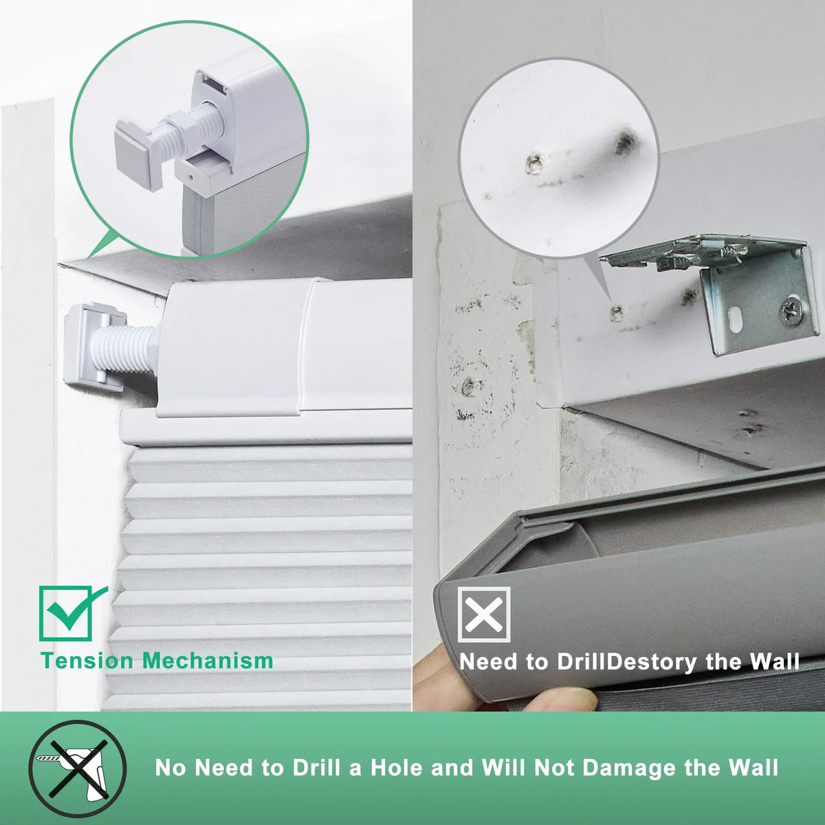 Drill No Honeycomb Blinds Cordless Thermal Insulated 1" Cell Fabric