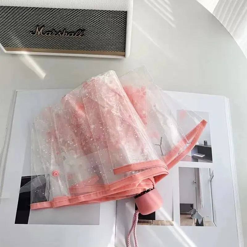 Style Korean Folding Umbrella with Cherry Blossom Design