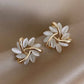 Korean Style Party Jewelry, Fall 2026 Gift Idea – Crystal Flower Earrings Pearl Drop Gold Tone