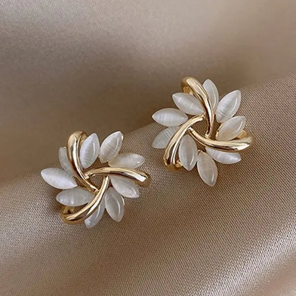 Korean Style Party Jewelry, Fall 2026 Gift Idea – Crystal Flower Earrings Pearl Drop Gold Tone