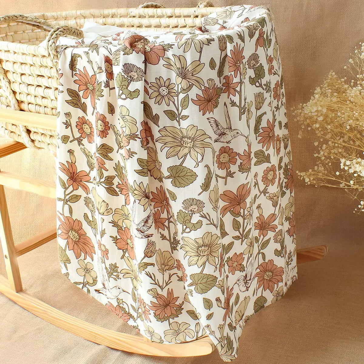 Muslin Bamboo Swaddle Blanket 120x120 Cm Floral Newborn Bedding Fall 2025 Breathable Eco Friendly Baby Gift