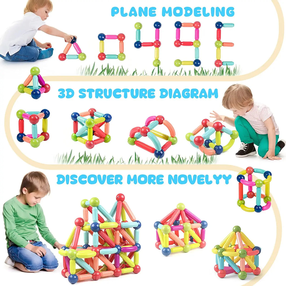 Magnetic Building Blocks Kit for Kids - Montessori Educational Toy for Toddlers, Creative Magnet Construction Gift