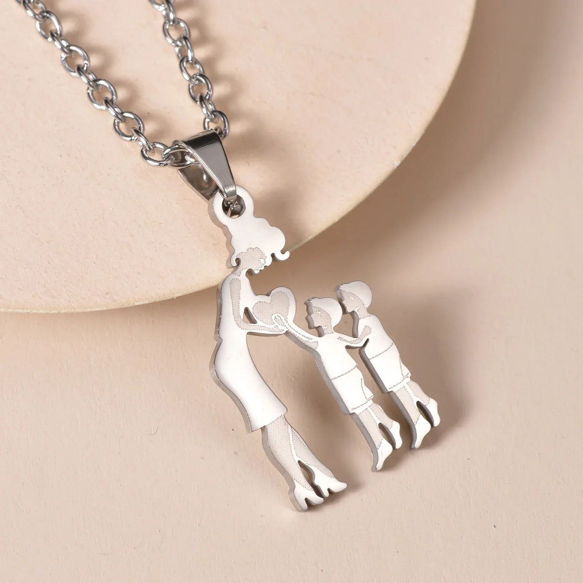 Mother's Day Gift Children Family Stainless Steel Jewelry – Silver Stainless Steel Mother & Kids Pendant Necklace