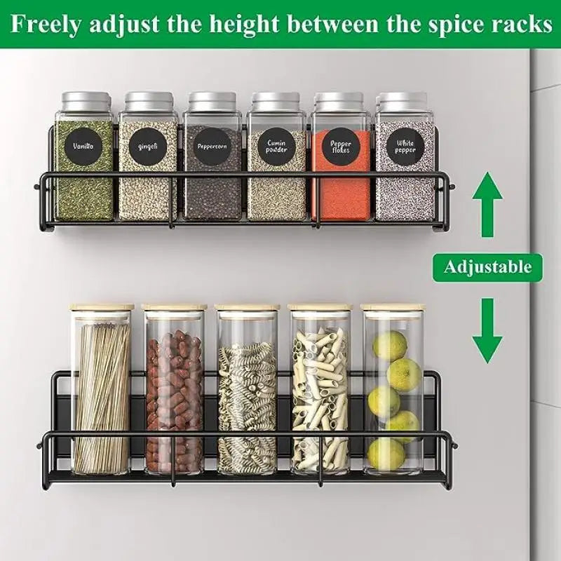 Magnetic Spice Rack Organizer - Household Organizers for Kitchen, Metal Fridge Shelf, 2-Piece Kit