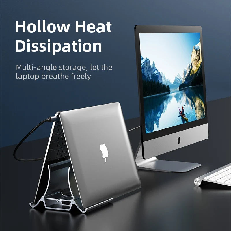 Laptop Vertical Stand with Silicone Grip - Dual Device Holder for MacBook & Tablet, Heat Dissipation,