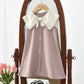 Plush and flattering girls' knee-length dress - sleeveless, bow-collar, polyester, birthday party