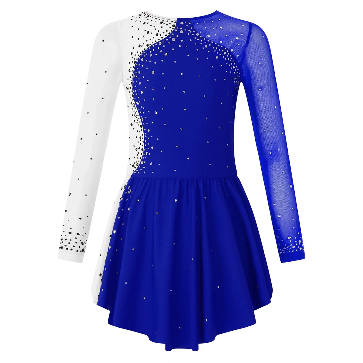 long sleeve rhinestone accents, jersey, dance performance costume – Stretchy girls figure skating dress