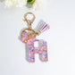 Letter Sequin Keychain With Butterfly Tassel Charm