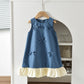 Plush girls' dress - round-neck sleeveless, bow-accented a-line, polyester, casual summer wear