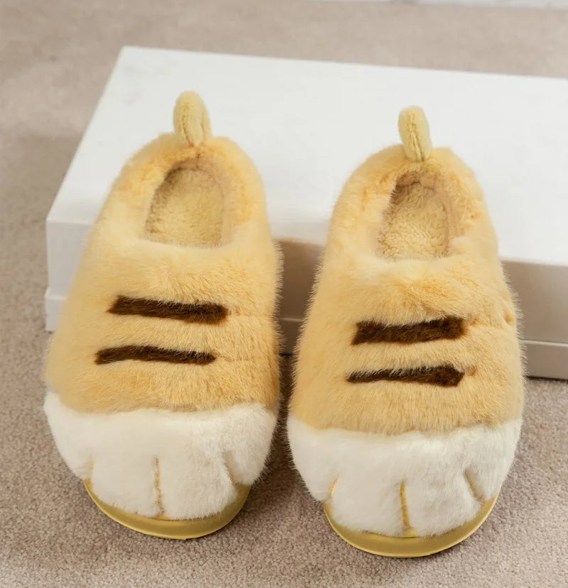 cozy Warm unisex slippers - cat-paw plush design, plush faux fur, indoor winter wear