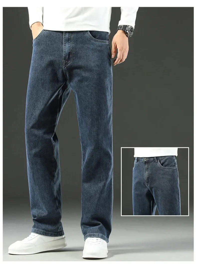 Men’s Stretchy Jeans - Wide Leg, Cotton, Business Casual