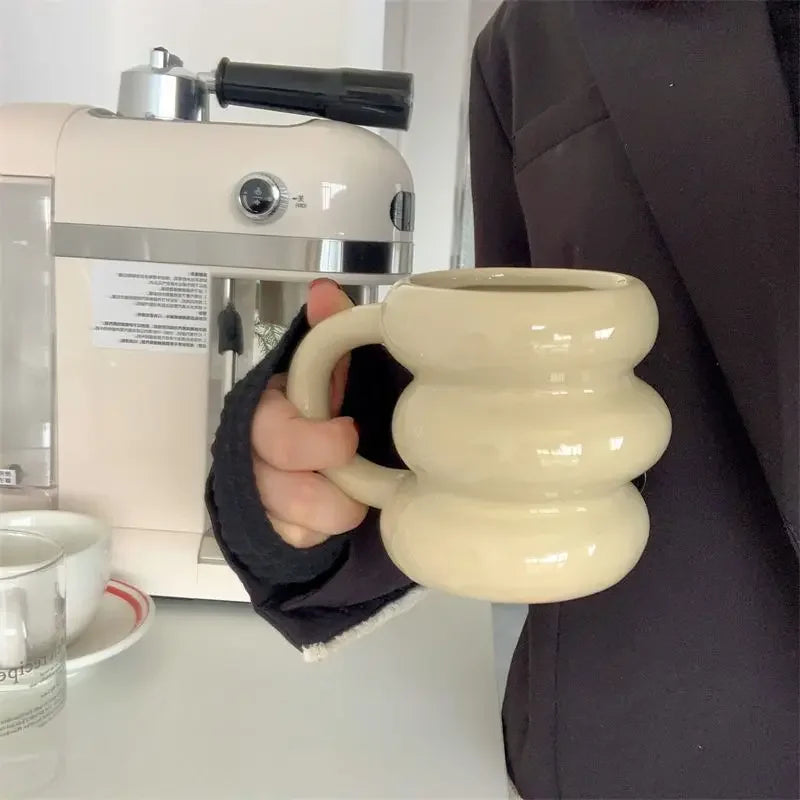 Coffee Ceramic Mug Kawaii Circle Design Korean Cute Style TikTok Viral Fall 2025 Microwave Safe Gift