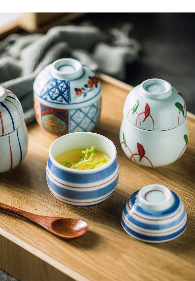Hand Painted Japanese Ceramic Lidded Dessert Bowls Kit