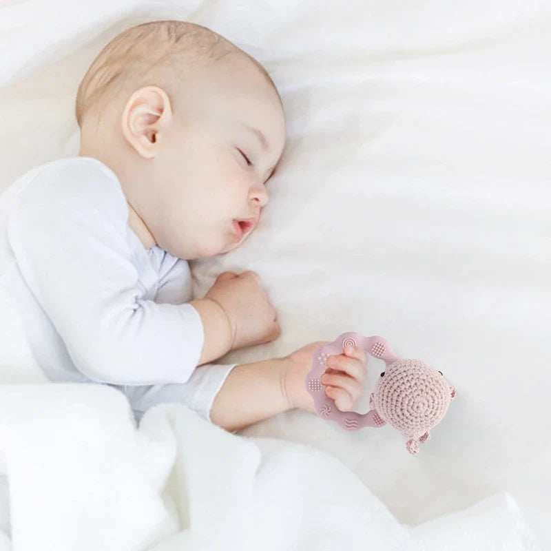Bear Crochet Teether Rattle Ring Newborn Sensory Toys
