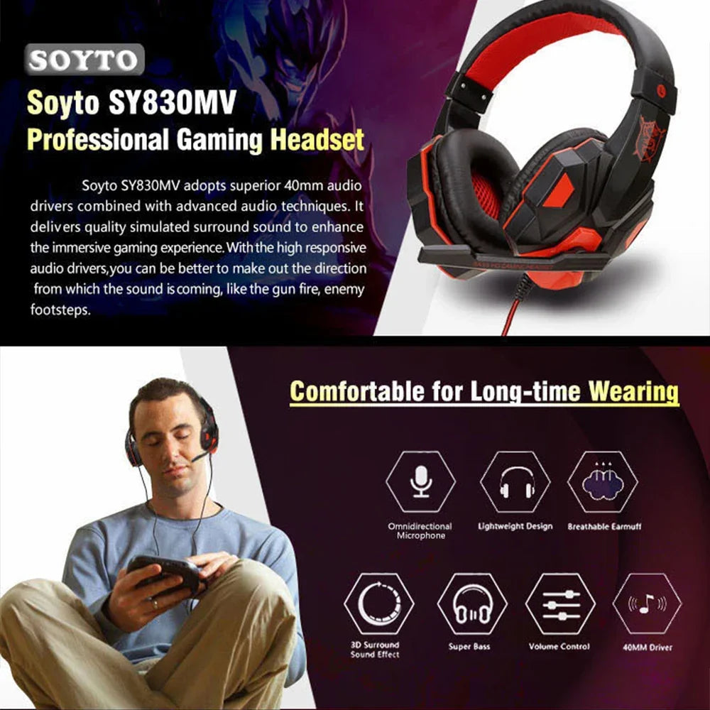 Gaming Headset Wired Noise Cancelling Microphone Flexible