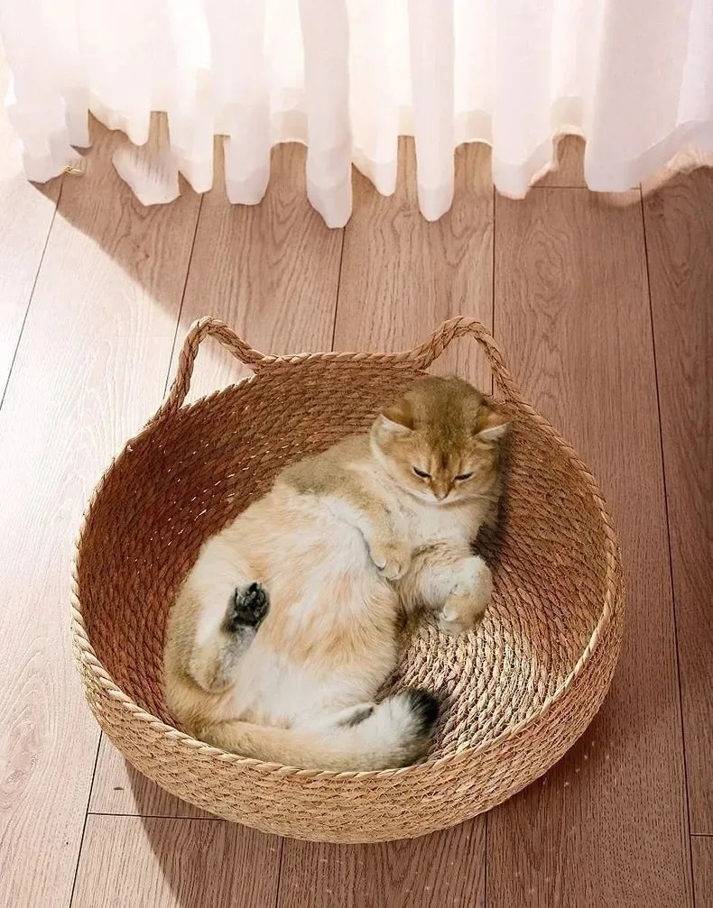 Cat Bed Organic Woven Nest With Seasonal Heating Pad And Washable Insert, Fall 2025 Cozy All Season Retreat