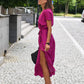 Dress Midi V-neck Short Sleeve Floral Print High Waist Summer Beach Dress Female