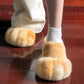 Plush cozy women's slippers - cat-paw design, long-pile plush faux fur, indoor use