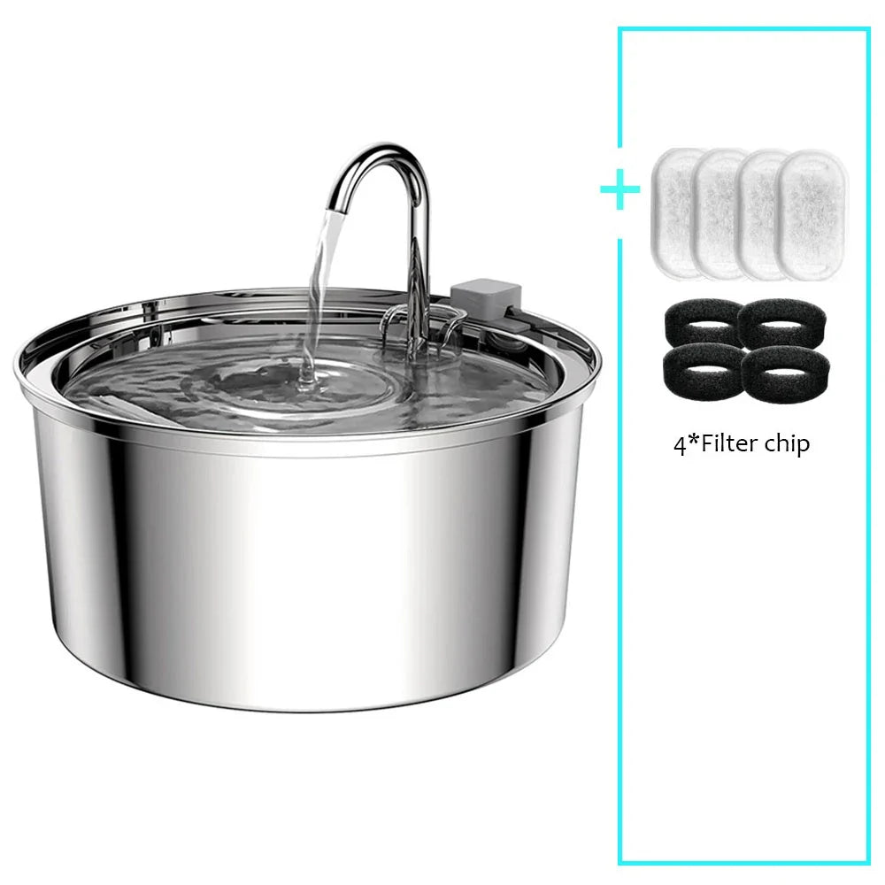 Steel Stainless Automatic Pet Water Fountain USB Mute Dog Cat Filter Bowl
