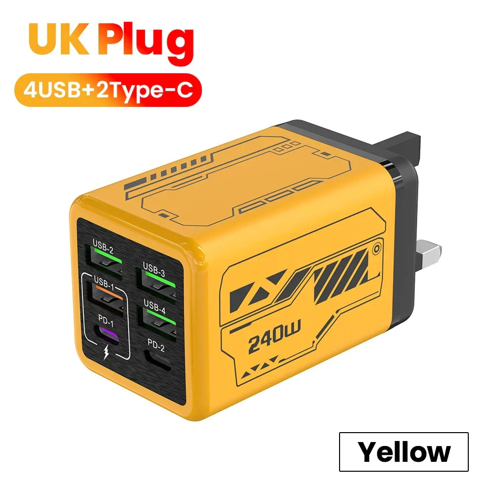 USB2026 Edition C Charger 6-Port Fast Charge, 4 USB A 2 Type-C PD3.0, EU UK US Plug, Back to School