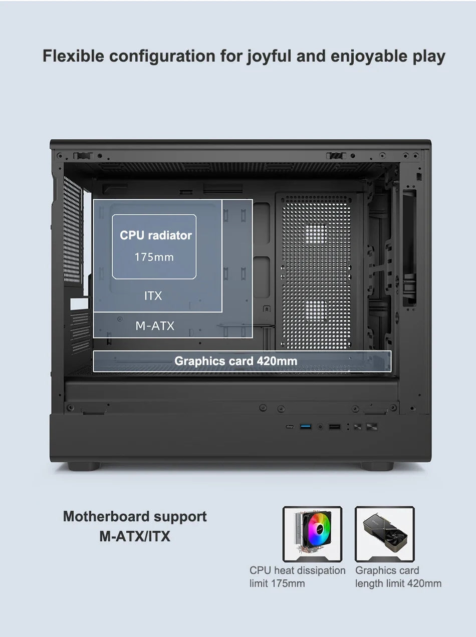 ITX Mini PC Case Tempered Glass 360mm Water Cooling