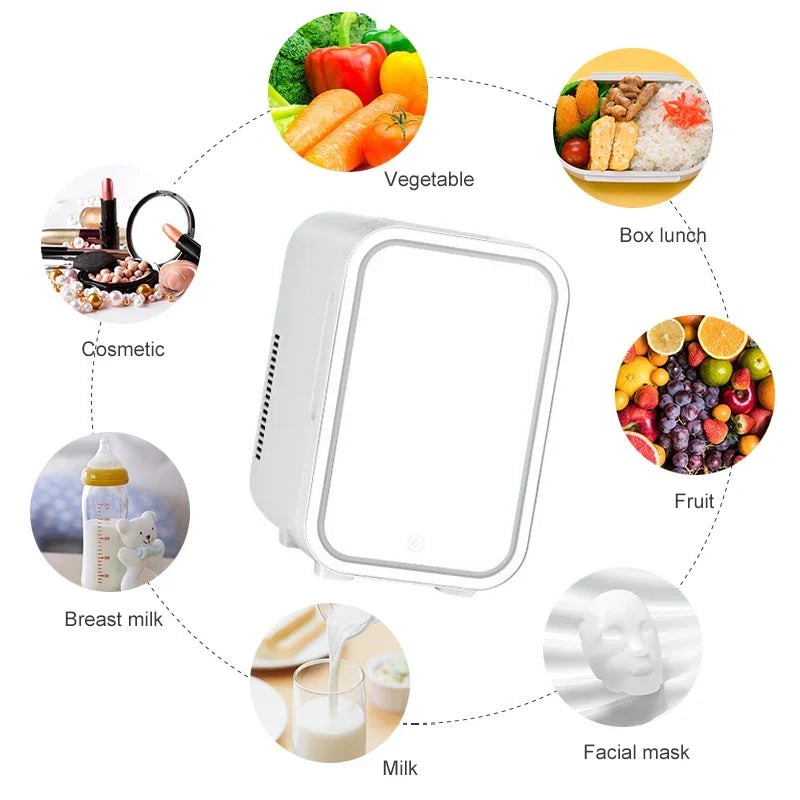 Mini Makeup Fridge 4L With LED Mirror Travel-Friendly Cosmetic Cooler USB Dual Use Household Car Fall 2025 Keeps Skin Fresh