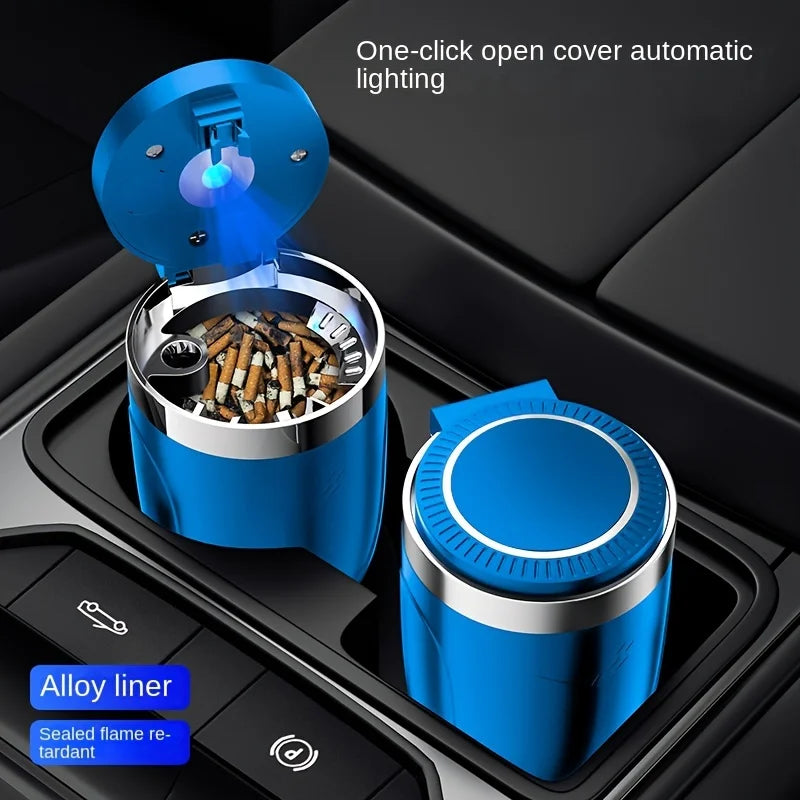Car Ashtray One-Click Opening with LED Light - Splash Proof Alloy Liner, Vehicle Interior Accessory Fall 2026 Gift