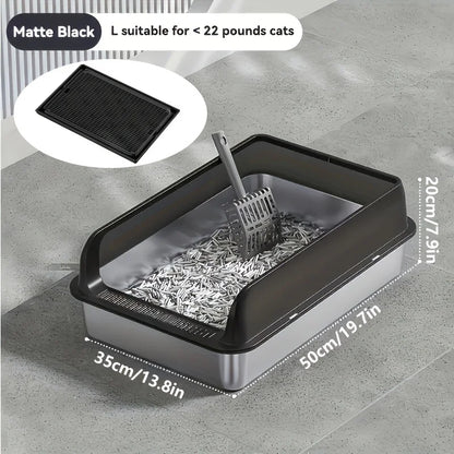 Semi-Enclosed Leak-Proof High-Sided with Mat 2026 – KEMORELA Extra Large Stainless Steel Cat Litter Box