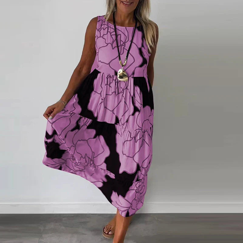 Variant image for Floral Maxi Dress for Women, Sleeveless Long Dress in Breathable Fabric with Boatneck Neckline and Flattering Fit-7