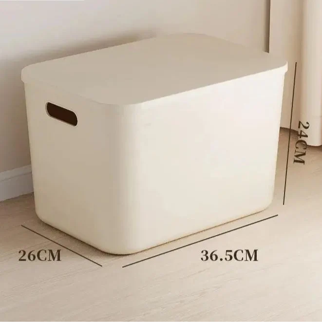 Beige PP Ins Style Storage Box with Lid - Household Organizers for Dustproof Clothing & Toys