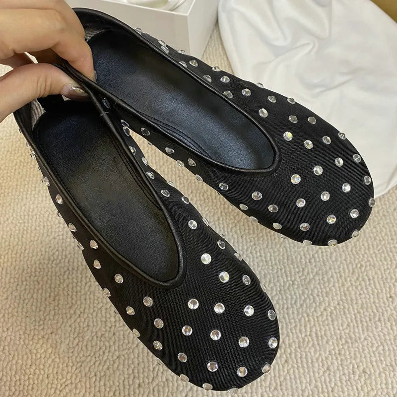 Women Breathable Ballet Flats - Mesh Crystal, Casual Walking