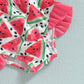 Plush girls' bikini swimsuit - halter-neck ruffle crop top, mermaid scale print, shorts, polyester, for summer vacation