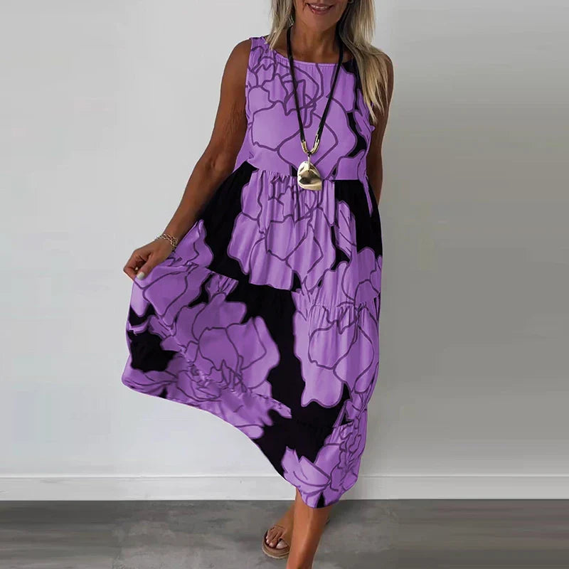 Variant image for Floral Maxi Dress for Women, Sleeveless Long Dress in Breathable Fabric with Boatneck Neckline and Flattering Fit-34