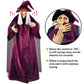 Sound-Activated Halloween Witch with Glowing Eyes and Screeching Sound for Indoor and Outdoor Decor – 6-Foot Life-Size Animated Talking Witch in Purple
