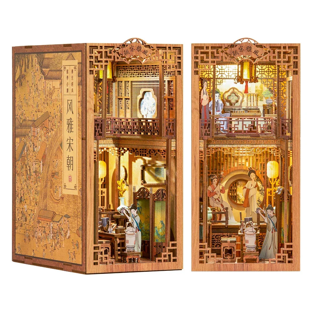 Book DIY Nook Kit Wooden Miniature Shelf Insert Roombox Dollhouse Model Holiday 2025 Cozy Library Gift