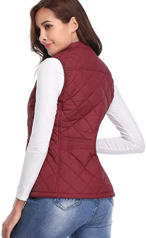 Light Women Quilted Vest - Stand Collar Cotton Winter