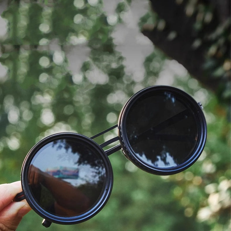 1-9 Flexible Tint Polarized Sunglasses with Integrated ND Filter Lenses, Retro Round Design for Men Women