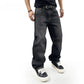 Men's Oversized Jeans - Straight Cut, Washed Denim, Autumn