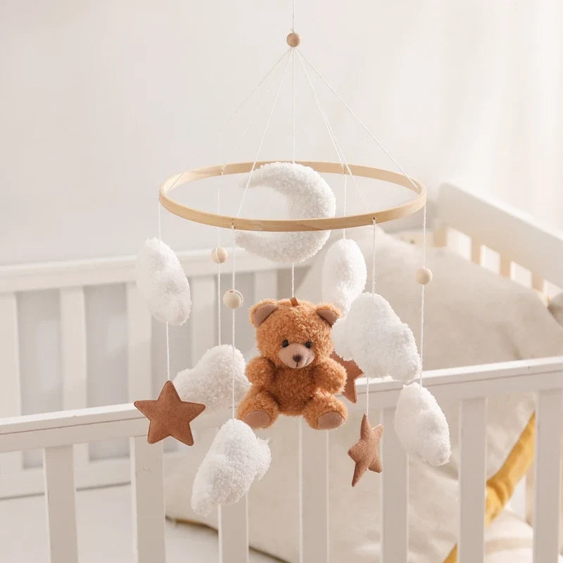 Crib Wooden Mobile Felt Bear Musical Newborn Sensory Toys