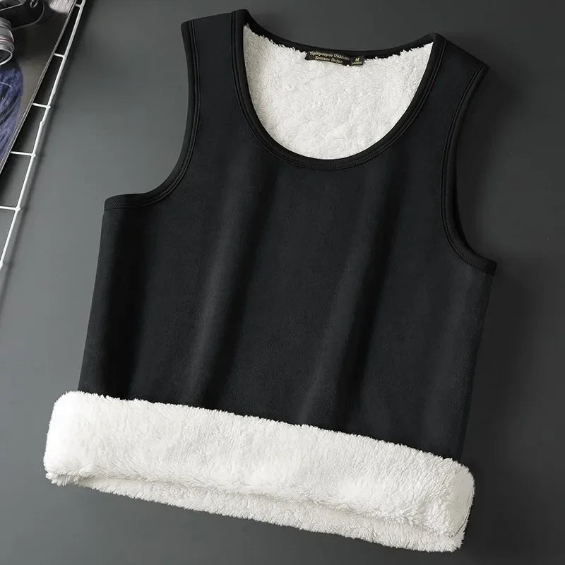 Velvet Lamb Thermal Vest - Sleeveless Insulated Men's T-shirt for Cold Weather, Large Size Cozy Top