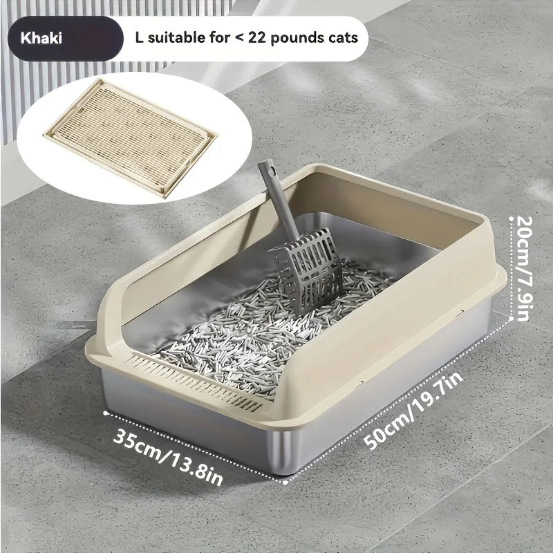 Semi-Enclosed Leak-Proof High-Sided with Mat 2026 – KEMORELA Extra Large Stainless Steel Cat Litter Box
