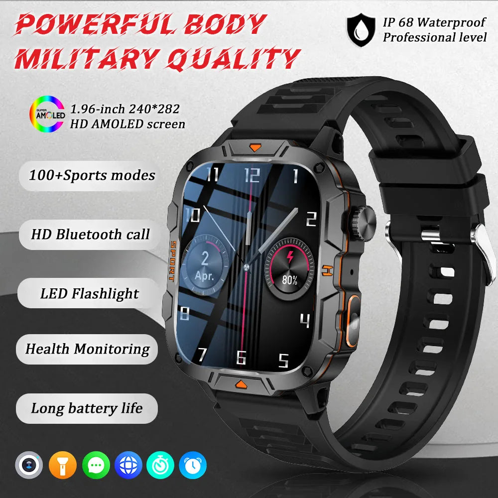 1.96 Inch AMOLED Display, 5ATM Water-Resistant, Bluetooth Call Fitness Tracker, Fall 2025 – Smartwatch Rugged Military Grade