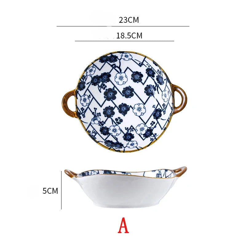 Inch 7.5 Japanese Ceramic Noodle Bowl With Handles Blue