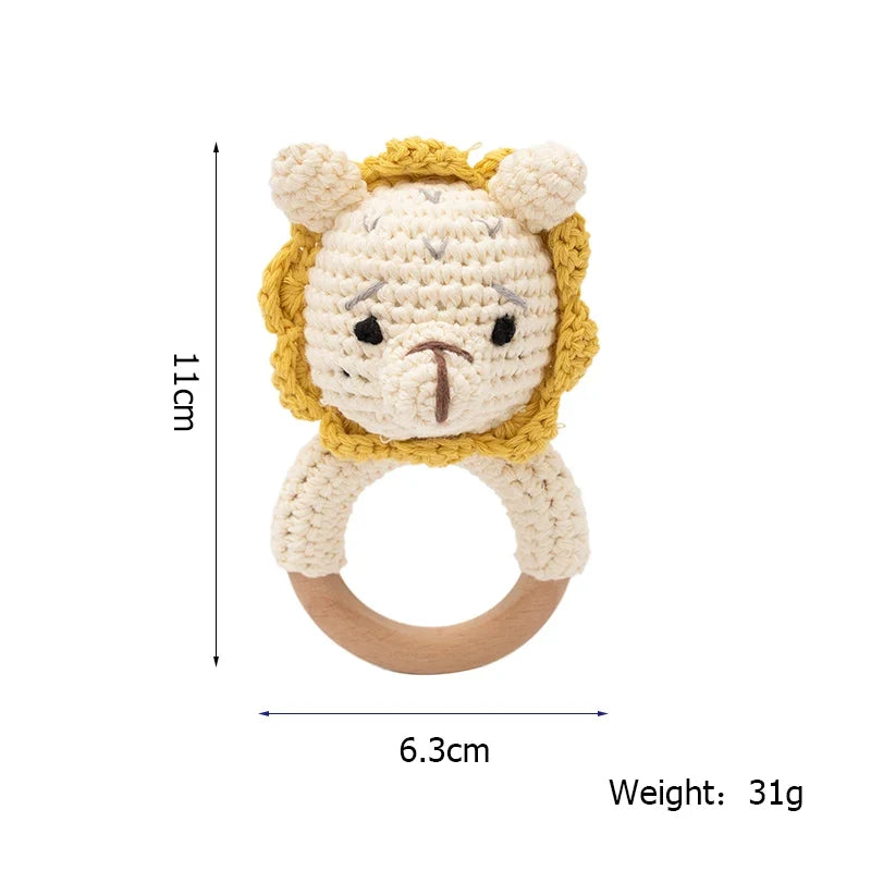 Crochet Wooden Animal Teether Rattle Newborn Sensory Toys