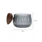 Heat-resistant Stripe Glass Coffee Mug 200ml with Wooden Handle for Latte, Milk, Tea
