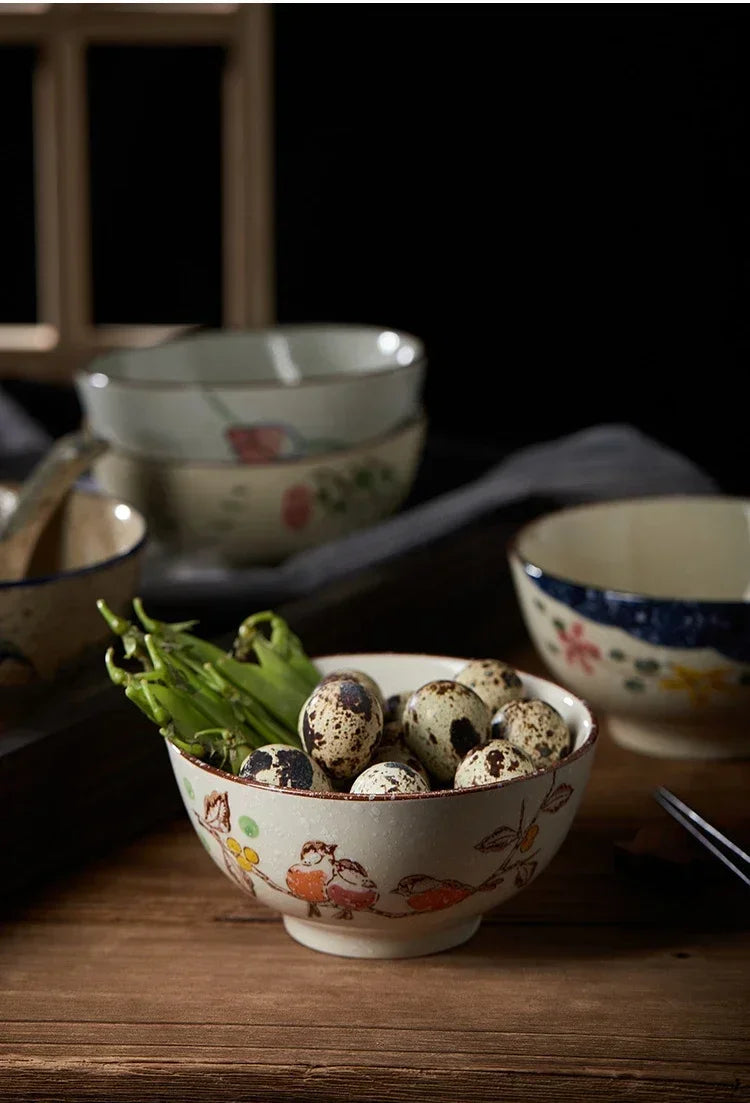 Ceramic 4.5 Inch Japanese Rice Bowl Retro Household Tableware