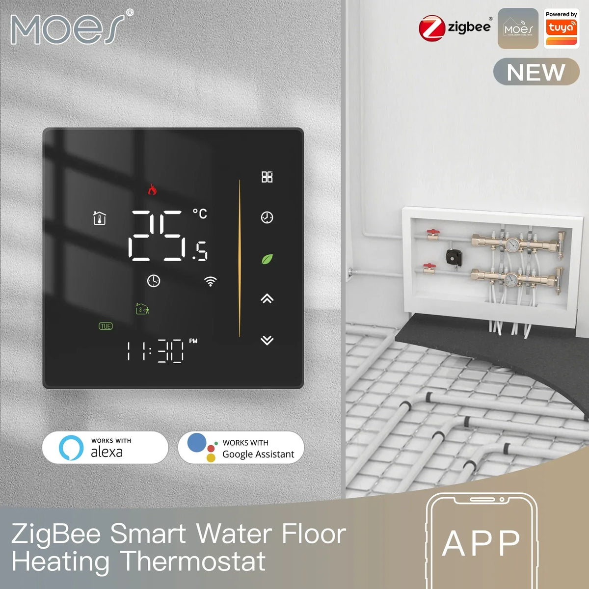 Thermostat ZigBee Wall Mounted Glass Panel Hub Compatible Fall 2025 Energy Saving