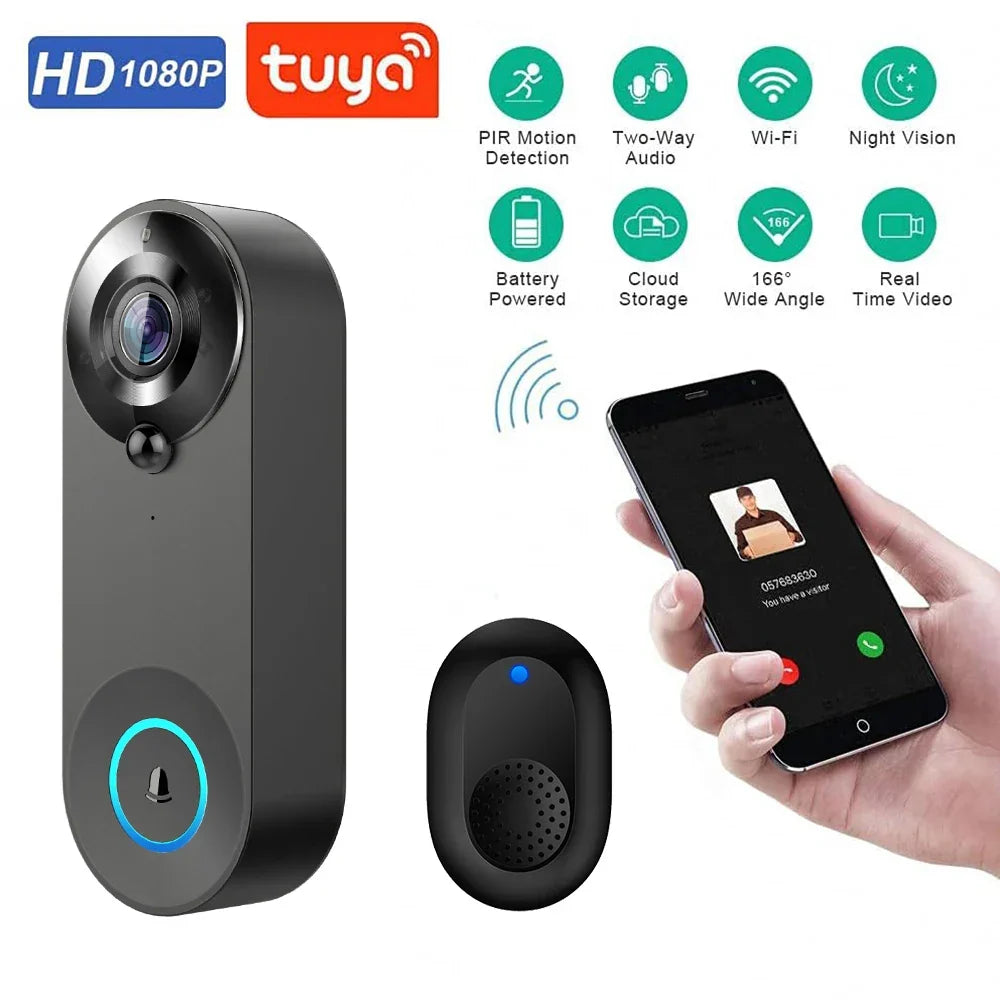 1080P Video Doorbell Camera Cordless Tuya Smart Household Doorbell 2025 Night Vision Motion Detect Two Way Audio