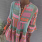Neck V Ruffles Boho Mini Dress - Spring Casual Vintage A-Line Flare Sleeve Dress
