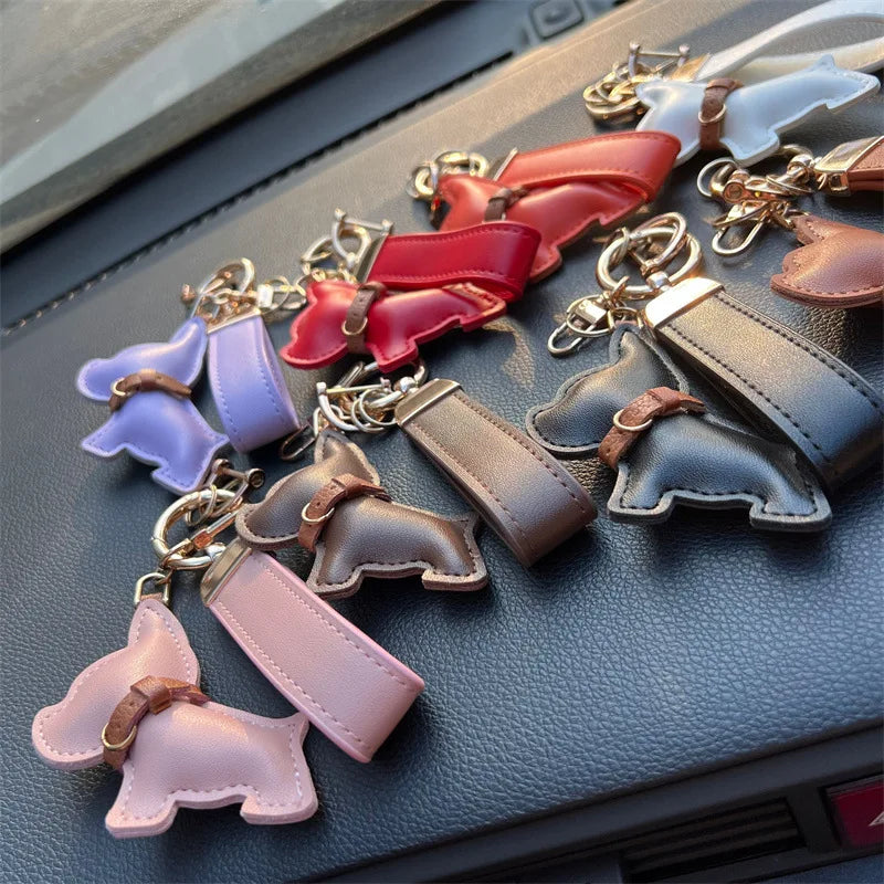 Dog Leather Keychain Car Charm Bag Hanging Accessory